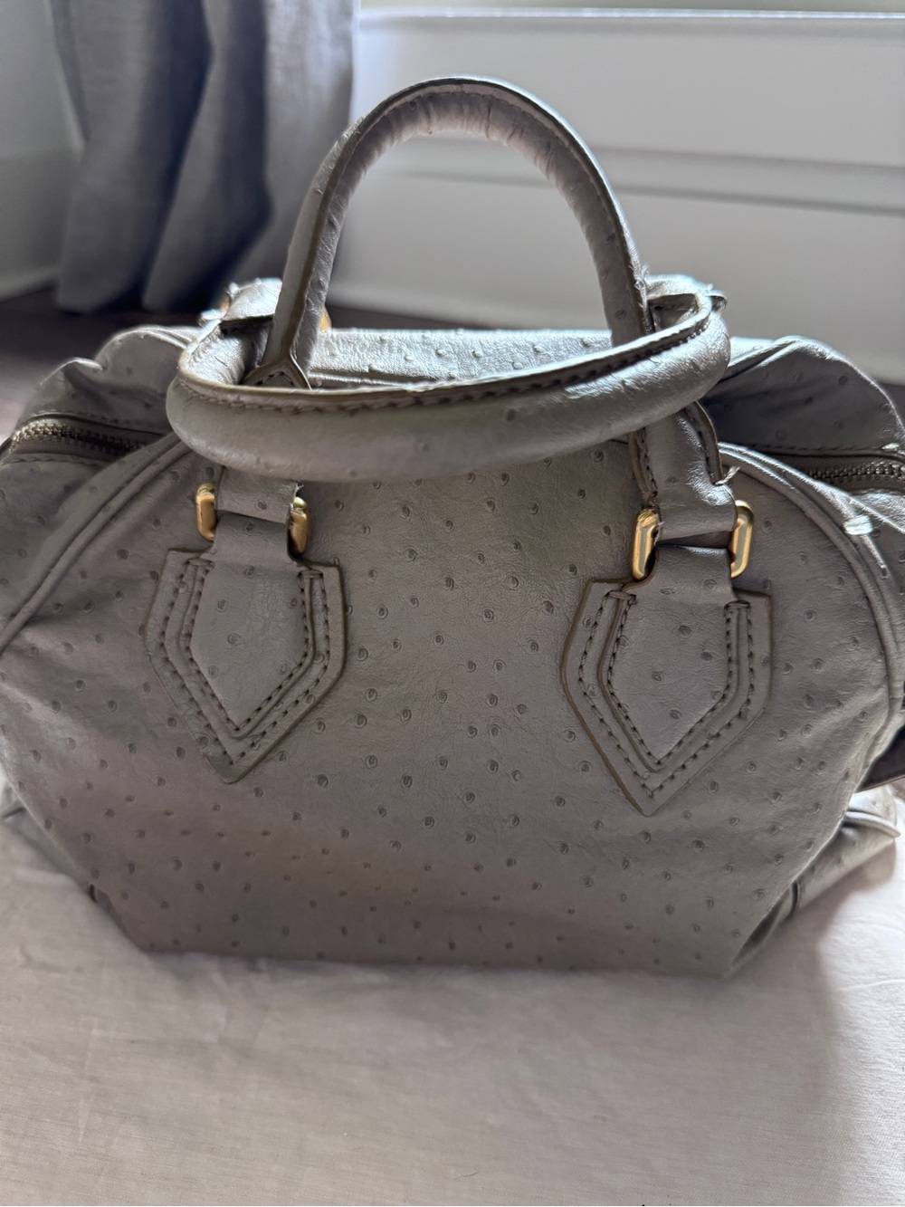 Marc by Marc Jacobs Beige Vegan Textured Top-Handle Satchel with Gold Hardware